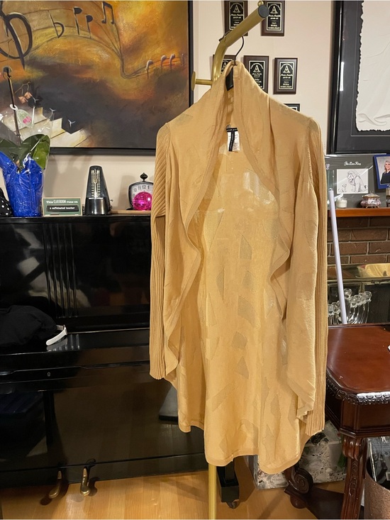 Sarah Pacini Sweaters - Sarah Pacini Camel Open-Front Draped Cardigan